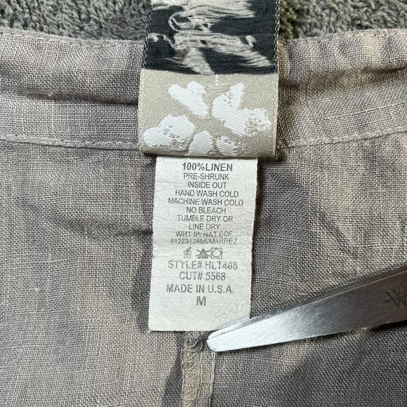 Match Point Blouse Womens Medium Gray Linen Lightweight Vacation Beach Lagenlook - Picture 7 of 9